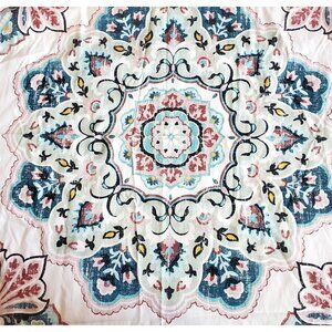 NWOT BHG Shower Curtain 4 Tassel Medallion Boho Block Print Ethnic Cotton Blend